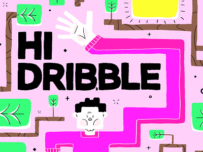 Hi Dribbble! 2d art branding character color design illustration illustrator nature photoshop pink simple vector web