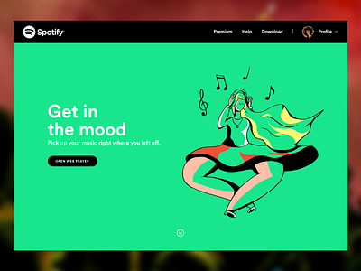 Spotify Hero Illustration 2d art branding character color design green hero illustration music photoshop spotify vector website