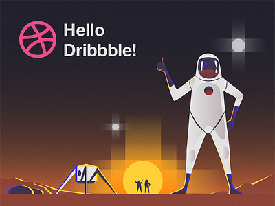 Hello dribbble! debute design drawing illustration mars planet space vector