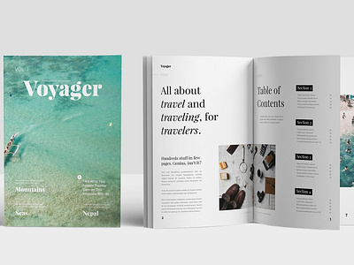 Voyager Magazine branding brochure business catalog catalogue clean clothing design editorial elegant fashion feminine indesign lookbook magazine modern portfolio proposal studio template