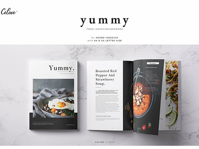 YUMMY Food Inovation Lookbook branding brochure business catalog catalogue clean clothing design editorial elegant fashion feminine indesign lookbook magazine modern portfolio proposal studio template