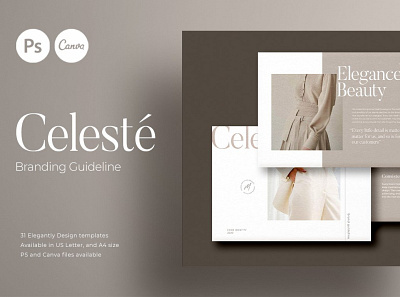 PS & CANVA Celeste Brand Guideline branding brochure business catalogue clean download elegant free indesign magazine modern portfolio template