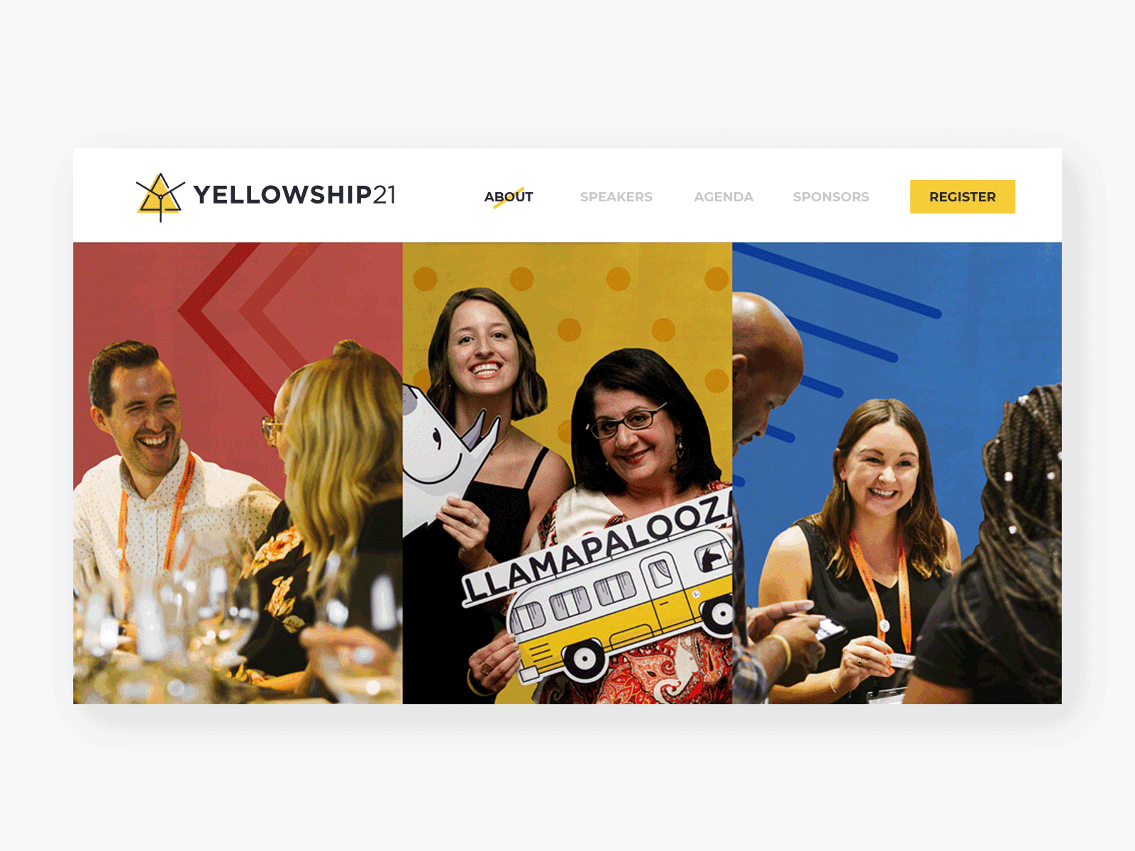 Yellowship21 Event Site animation conference design event branding events hero image lessonly website website design