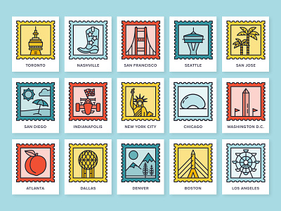 Lessonly LlamaNation Regional Icons branding cities design iconography illustration lessonly stamps