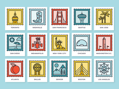 Lessonly LlamaNation Regional Icons branding cities design iconography illustration lessonly stamps