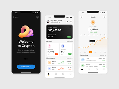 Crypton - Cryptocurrency App 💰 app crypto cryptocurrency finance interface light lighttheme mobileapp ui ux