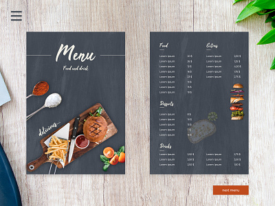 Daily Ui Menu card dailyui dailyuichallange design drink food food and drink menu screen ui