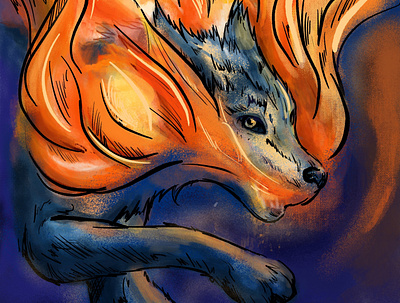 Wolf into fire art artwork brushes color colors design experimental fire handcraft illustration poster texture wolf