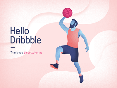 Hello Dribbble ball character coloring debut first shot hello illustration player