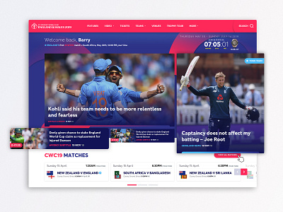 Cricket World Cup 2019 Website design sport sports sports branding sports design ui ui ux ui design ux design web web design website website design