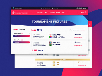 Cricket World Cup 2019 design sport sports sports branding sports design ui ui ux ui design ux design web web design website website design