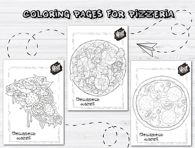 Coloring pages for a pizzeria black branding coloring page design graphic icon illustration illustrator pattern pizza pizzeria poster print procreate typography vector website white