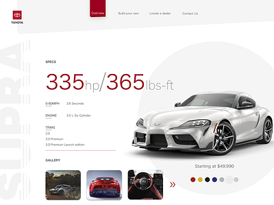 Toyota Supra web page commerce design landing page mockup prototype shopping supra ui user experience user interface uxdesign web design
