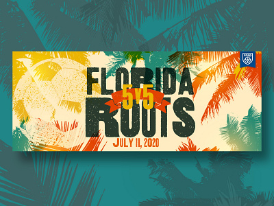 Florida Roots 5v5 soccer tournament ball banner beach brand design florida football header palm tree roots soccer web design