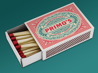 Primo's Vapor Smokes Logo branding cigar flourish illustration label logo match matchbox primo smoke vape vapor vintage