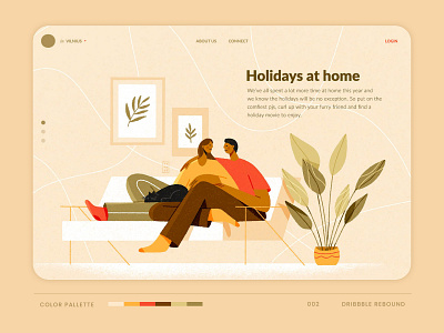 Holidays at Home cat couch design digital family furry holidays holidayseason home homepage house illustration living room pet plants rebound simple ui website website design