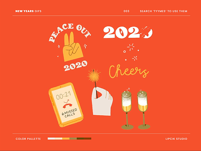 New Years GIFS 2020 2021 2d animation beautiful celebration champagne design digital gifs giphy giphy sticker illustration minimal newyears peace phone procreate simple
