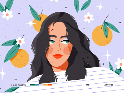 Clementines 2d beautiful challenge character clementine design digital eyeshadow flower funwithfaces girl illustration minimal pattern plant procreate simple summer sunny woman