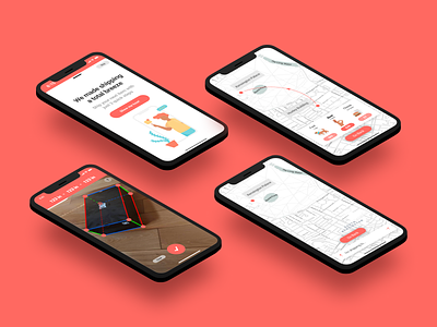Bindle - Featured Screens app ar augmented reality branding camera iphone x maps measurement onboard onboarding shipping ui ux vr