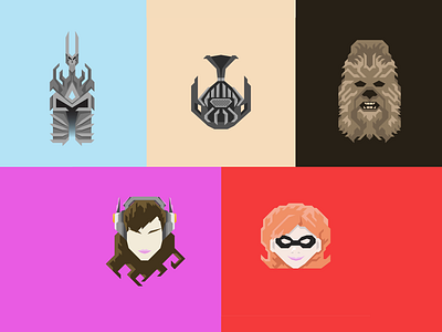 Recognizable Faces arthas artislife bane chewbacca chracters cyber cyberpunk dark knight rises design dva elastigirl faces illustration incredibles overwatch starwars ui vector warcraft