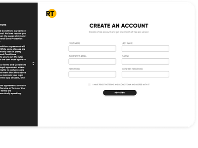 Create account page