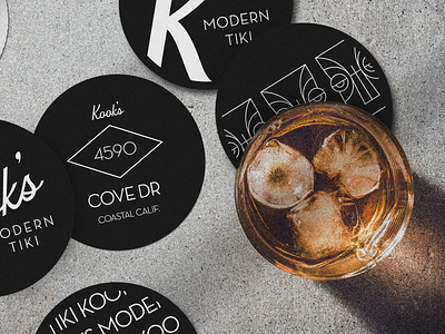 Kook's Modern Tiki Identity bar branding coasters design identity logo lounge tiki tiki bar typography