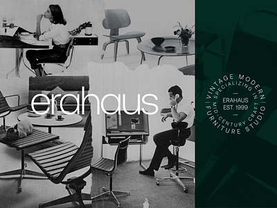 Erahaus Studio Identity badge logo branding collage furniture green identity logo mid century modern minimal ui ux vintage web