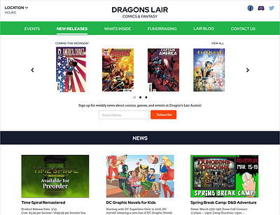 Dragons Lair Comics & Fantasy comics design dragons fantasy homepage design minimal redesign ui ux web