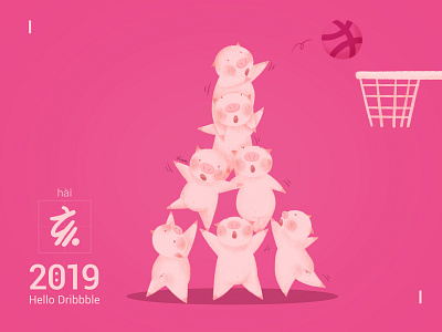 Hello Dribbble~ design illustration new year 2019 piggy
