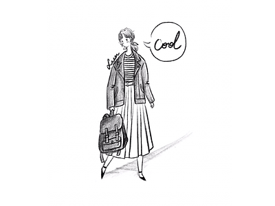 DAY13-a cool day🖤a cool girl bag girl illustration scarve skirt striped shirt