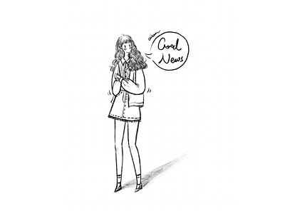 DAY28-Happy Day👏🏻 cardigan girl illustration long curly hair shirt skirt