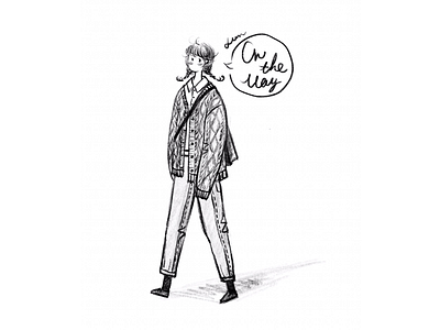 DAY30-The Friday…📅 braid girl illustration jeans on the way walking wool cardigan