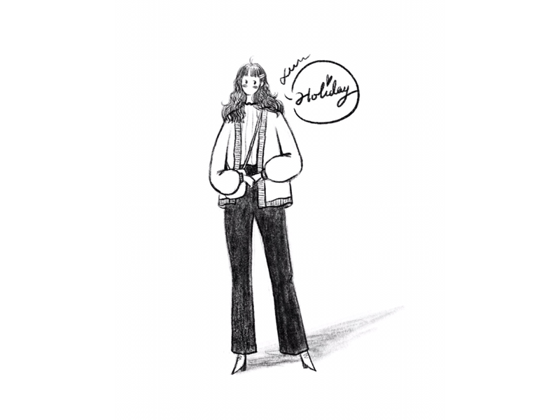DAY36-The Holiday is coming bobby pin pants long curly hair sweater cardigan illustration girl