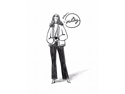 DAY36-The Holiday is coming bobby pin girl illustration long curly hair pants sweater cardigan
