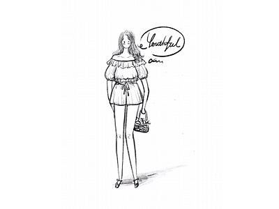 DAY45-Youthful👩🏻 bag boxer shorts girl illustration long curly hair ruffled collar blouse sandal