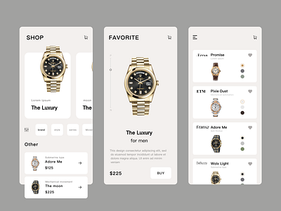 Watch Shop-App add to cart app app design character clean colour concept design ecommerce fashion layout logo ui ux