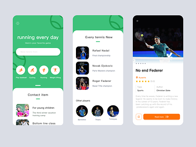 A sport app app blue clean color design orange tennis tennis ball tennis player ui ui ux
