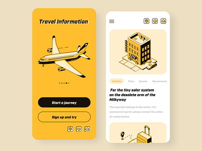 Travel app design app black black white clean design traveling ui ux visit yello yellow yellow logo