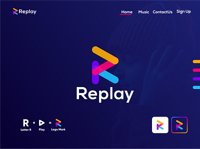 replay logo branding clean design eye cathing graphic design illustration letter r logo modern logos music vidio