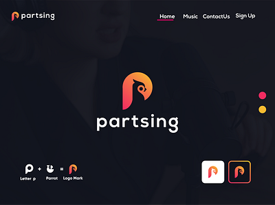 partsing logo branding branding designs clean graphich designs illustration letter p logo modern logos music parrot podcast