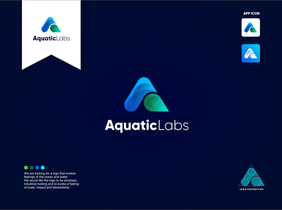 Aquaticlab logo aquatic branding clean design graphic design illustration latter a logo logo desainer modern logos ocean vector