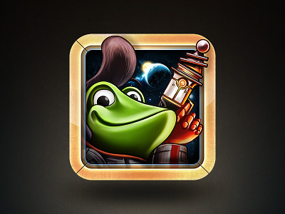 Space Frog App Icon animal app icon digital painting frog game icon ios metal planets sci fi space weapon
