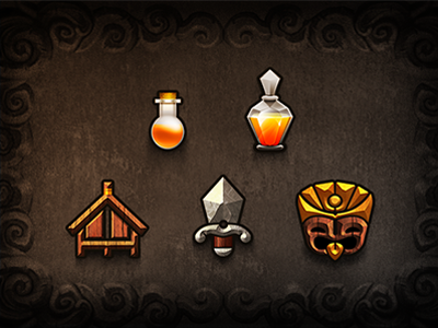 Tiki Kingdom Icons game gold house icon mask metal photoshop potion stone sword wood