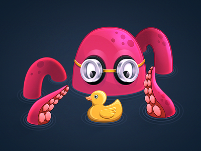 Playful Octopus character fish illustration kraken photoshop rubber duck