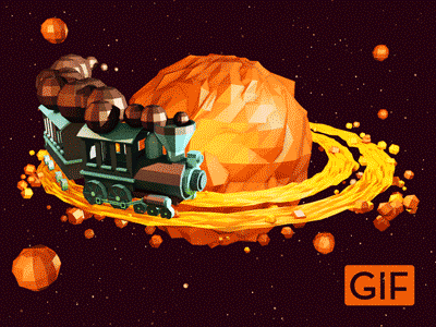Saturn Steam Train [colored] GIF 3d animated gif animation c4d gif illustration loop planet saturn space universe vehicle