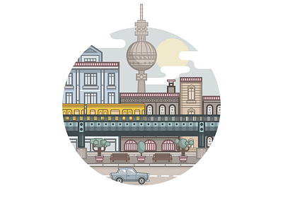 Berlin architecture car city illustration illustratpr landscape simple skyline train
