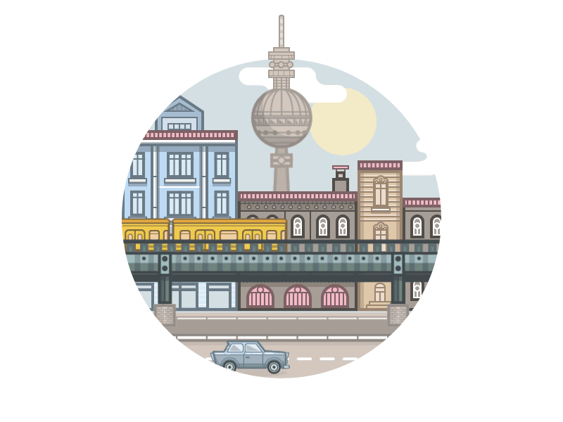 Berlin: Animation animated gif animation architecture car city gif illustration landscape loop simple skyline train
