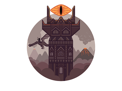 Mordor architecture clouds illustration illustrator lord of the rings movie simple tower vector