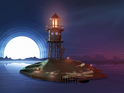 Lighthouse [WIP] 3d course illustration light lighthouse night scene skillshare water