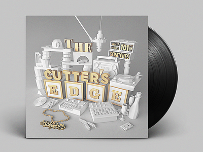 Cutter's Edge Vinyl Record Artwork 3d boombox c4d clean gold knife mic music rap simple typography white